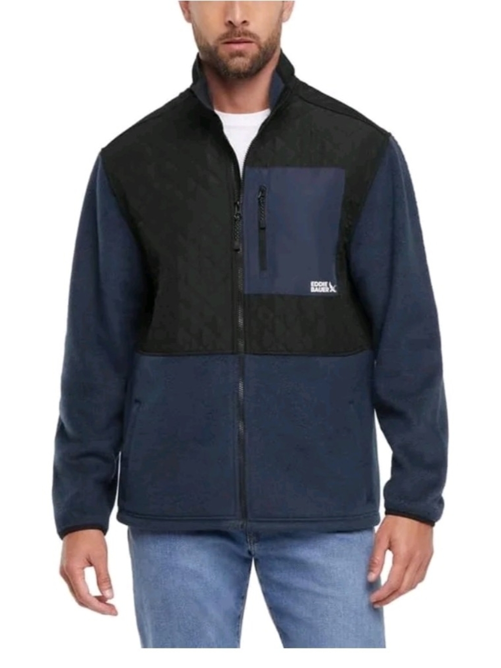 Eddie Bauer Men’s Mixed Media Fleece Jacket Navy Blue Black Size S NWT